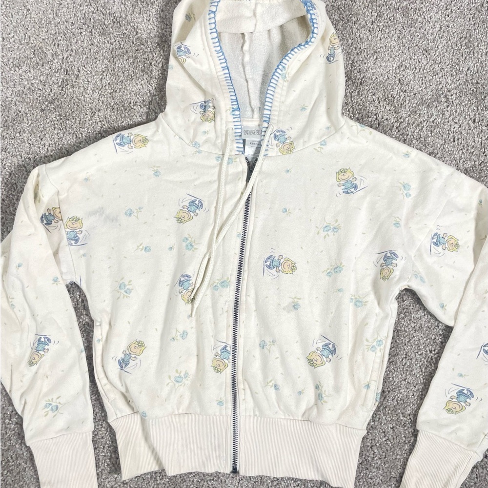 Peanuts White Hooded Jacket with Blue Accents